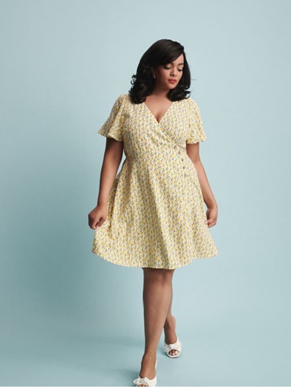 NEW…Lc Lauren Conrad Lemon Floral Button Wrap Dress